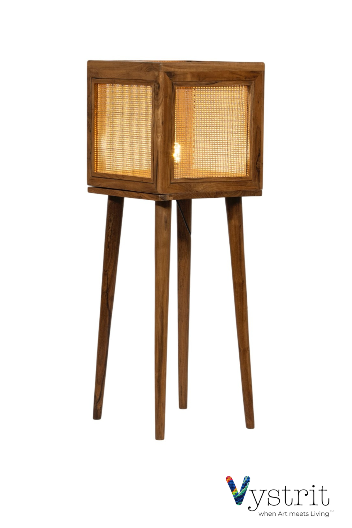 The Balanced Form (Teakwood Cube Floor Lamp with Cylindrical Legs)