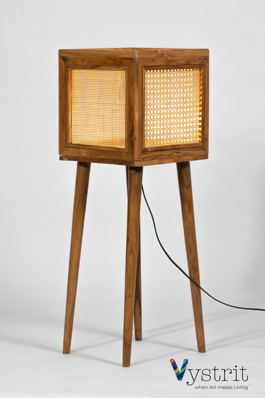 The Balanced Form (Teakwood Cube Floor Lamp with Cylindrical Legs)