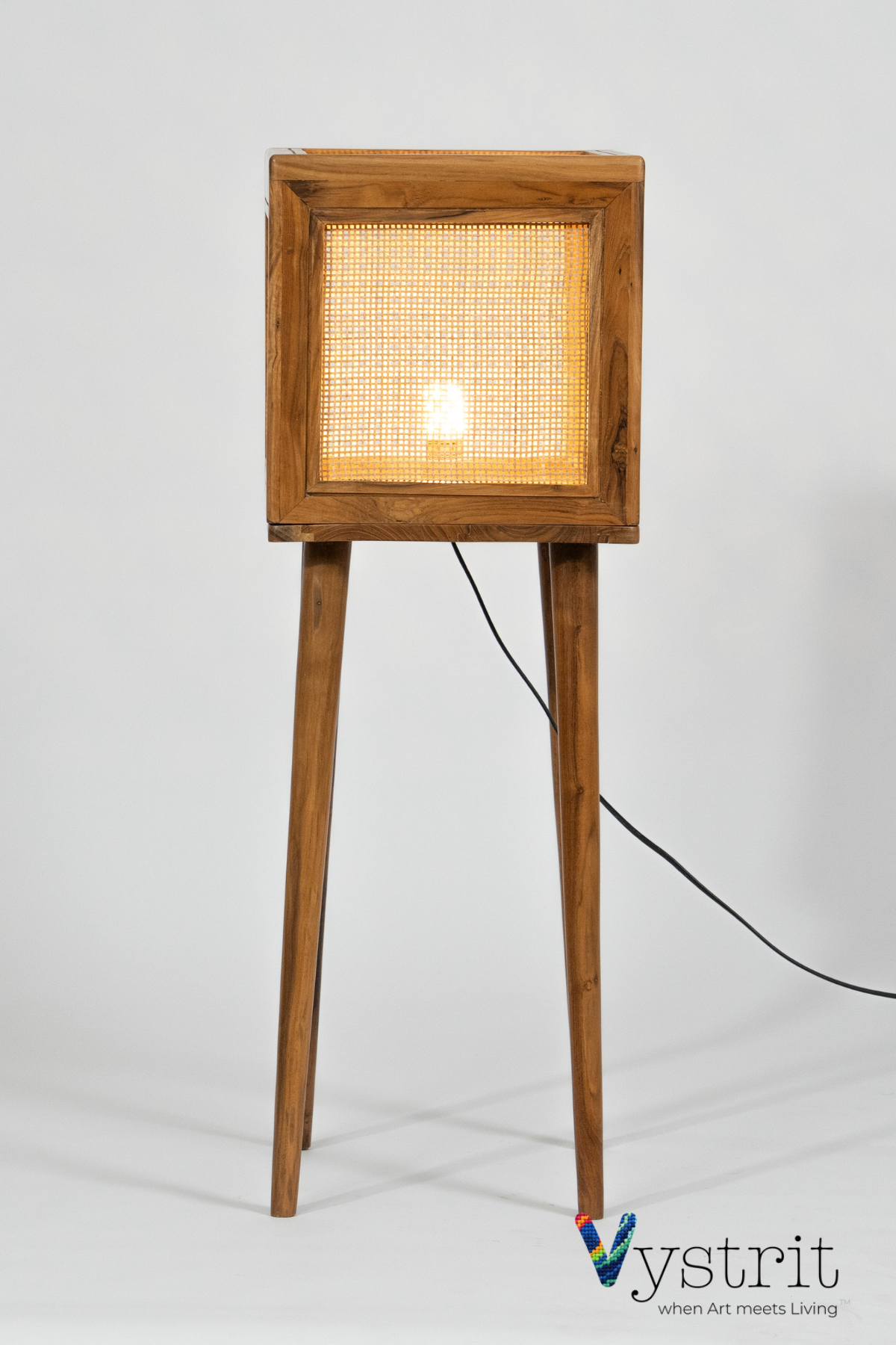 The Balanced Form (Teakwood Cube Floor Lamp with Cylindrical Legs)