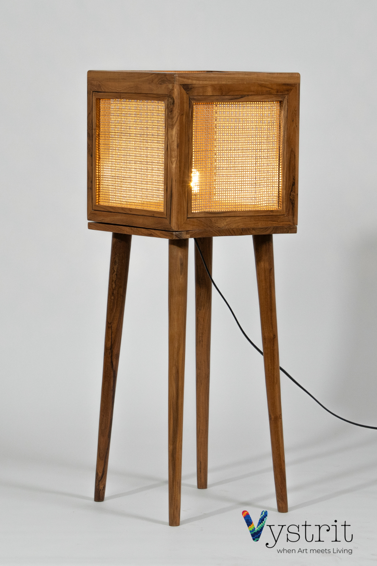 The Balanced Form (Teakwood Cube Floor Lamp with Cylindrical Legs)