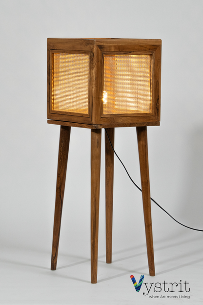The Balanced Form (Teakwood Cube Floor Lamp with Cylindrical Legs)