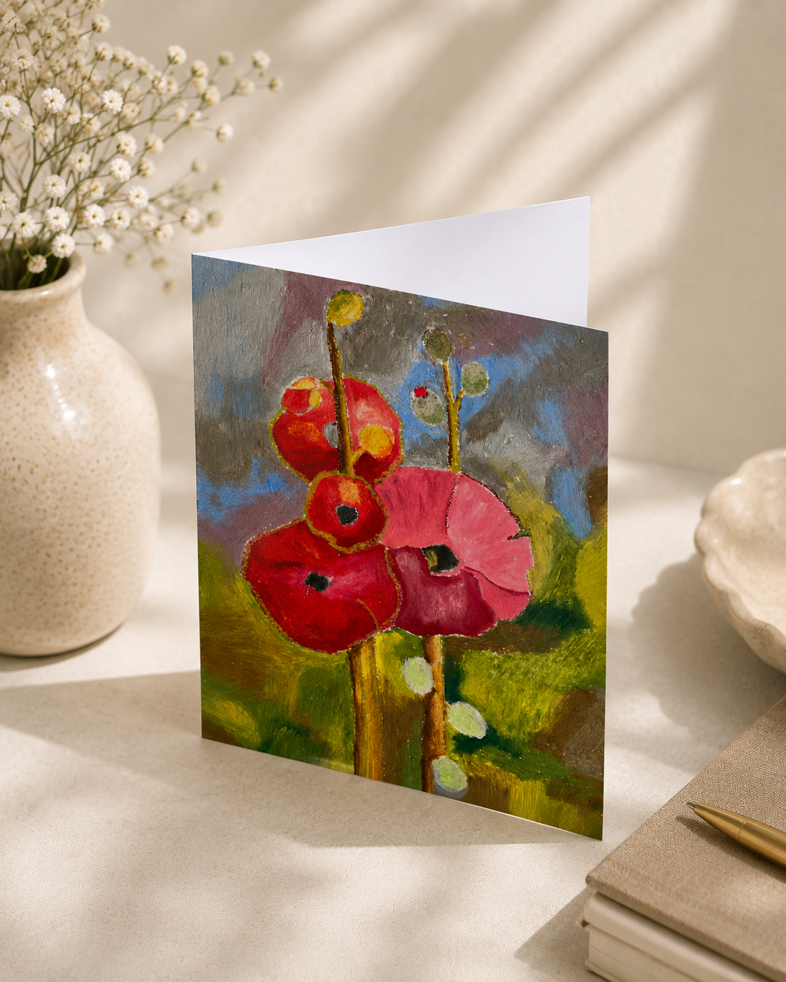 Red Poppy Bloom — A5 Art Greeting Card