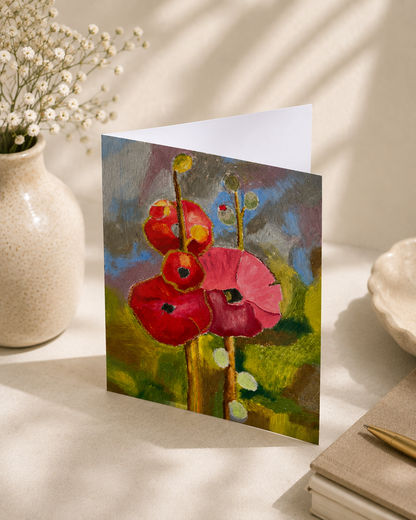 Red Poppy Bloom — A5 Art Greeting Card
