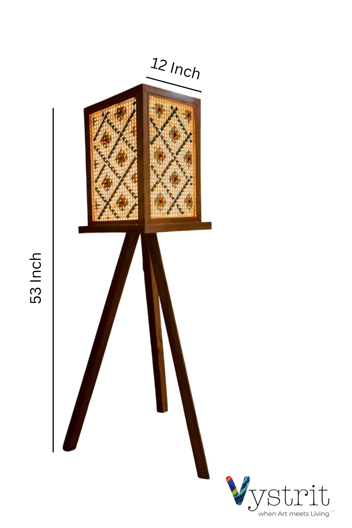 Celeste Prism Lamp (Tripod Teakwood Floor Lamp with Art)