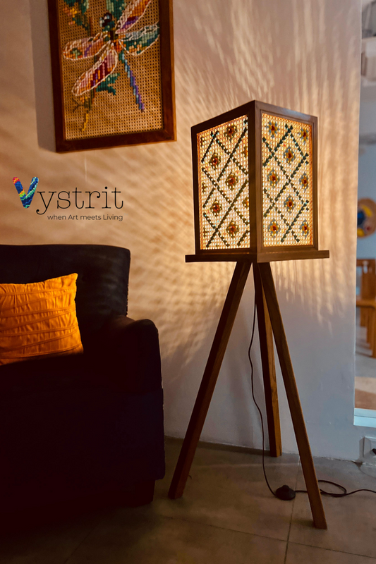 Celeste Prism Lamp (Tripod Teakwood Floor Lamp with Art)