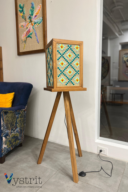 Celeste Prism Lamp (Tripod Teakwood Floor Lamp with Art)