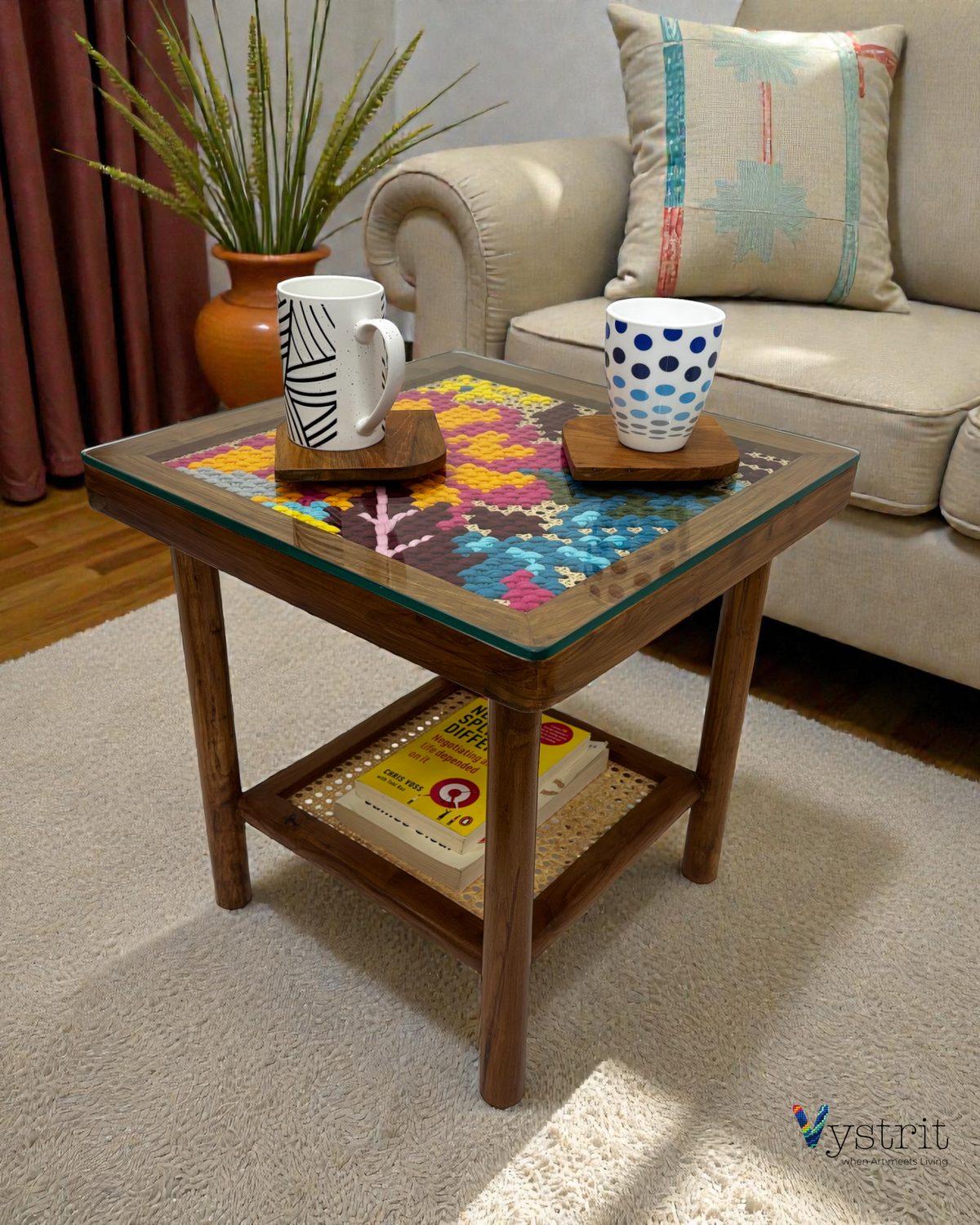 Coffee Table with Bloomscape Art - 18x18 inches