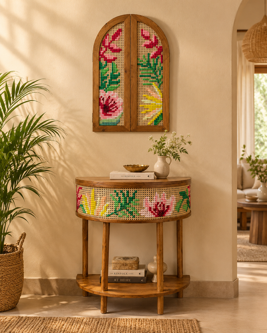 Console Table, Mirror with Doors, Combination - Bright Floral