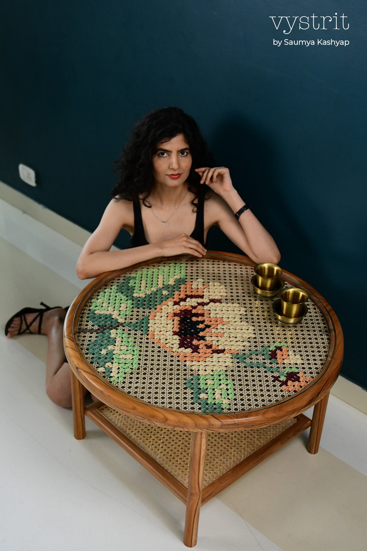 Coffee Table with Art - Cherry Blossom flower (31 inch)