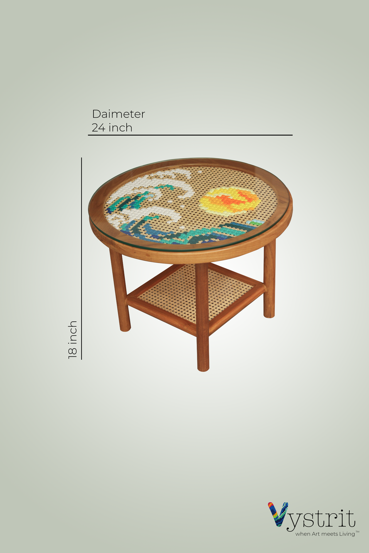 Coffee Table with Tropical Sun Art (24 inch diameter)