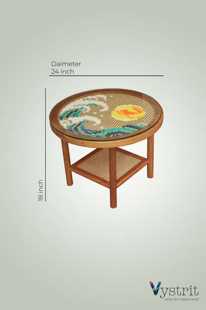 Coffee Table with Tropical Sun Art (24 inch diameter)