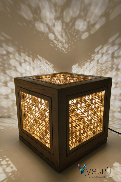 Teak Wood Cube Lamp 7"