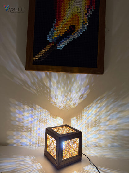 Teak Wood Cube Lamp 7"