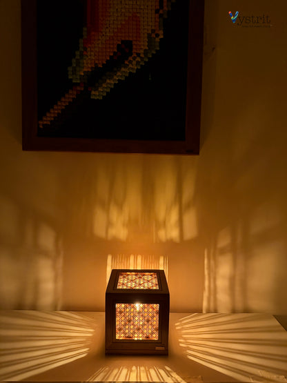 Teak Wood Cube Lamp 7"