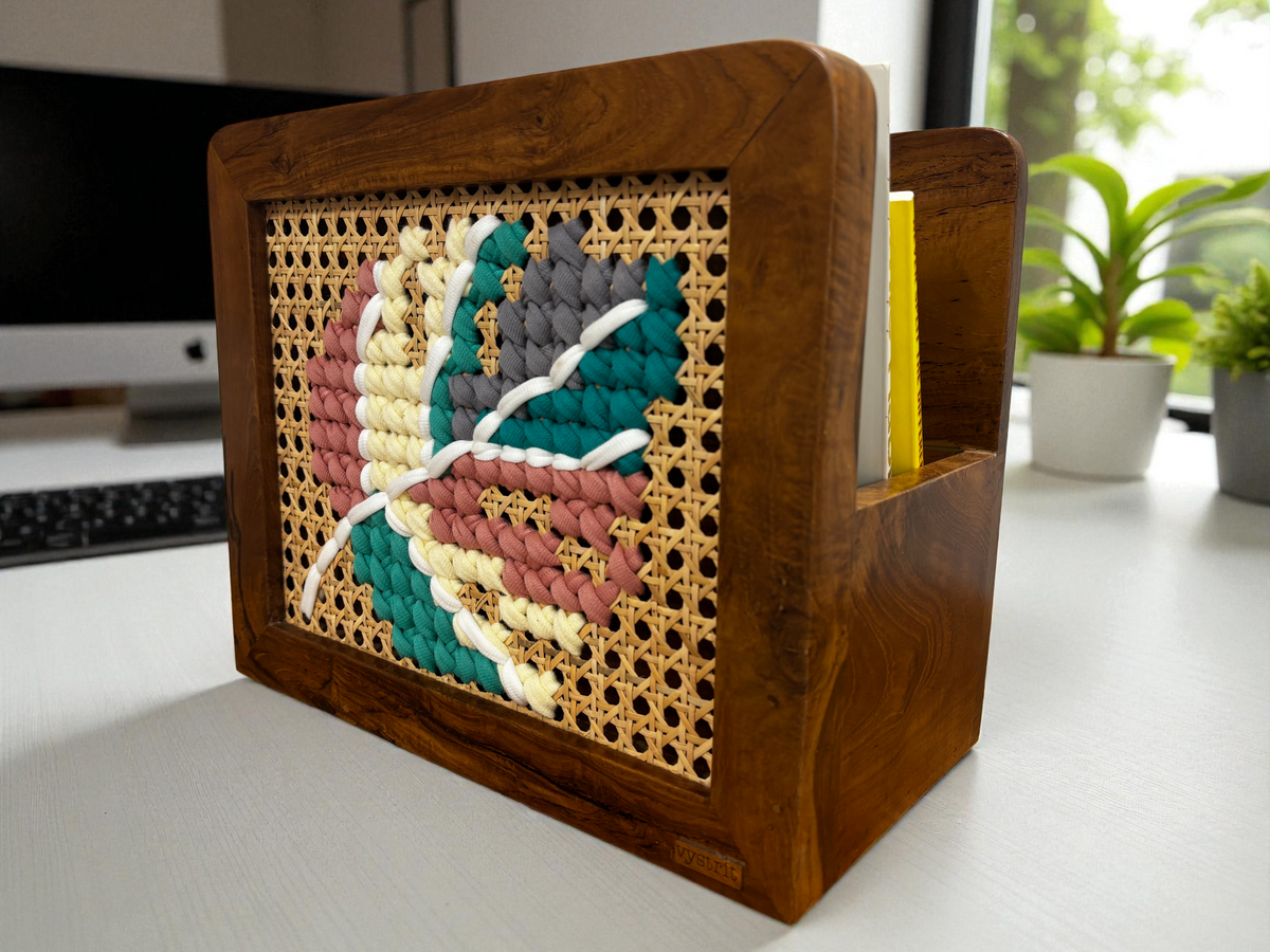 Handcrafted Desk Organizer with Art
