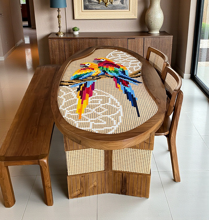 6 Seater twin parrots oval table - 6ft x 3ft