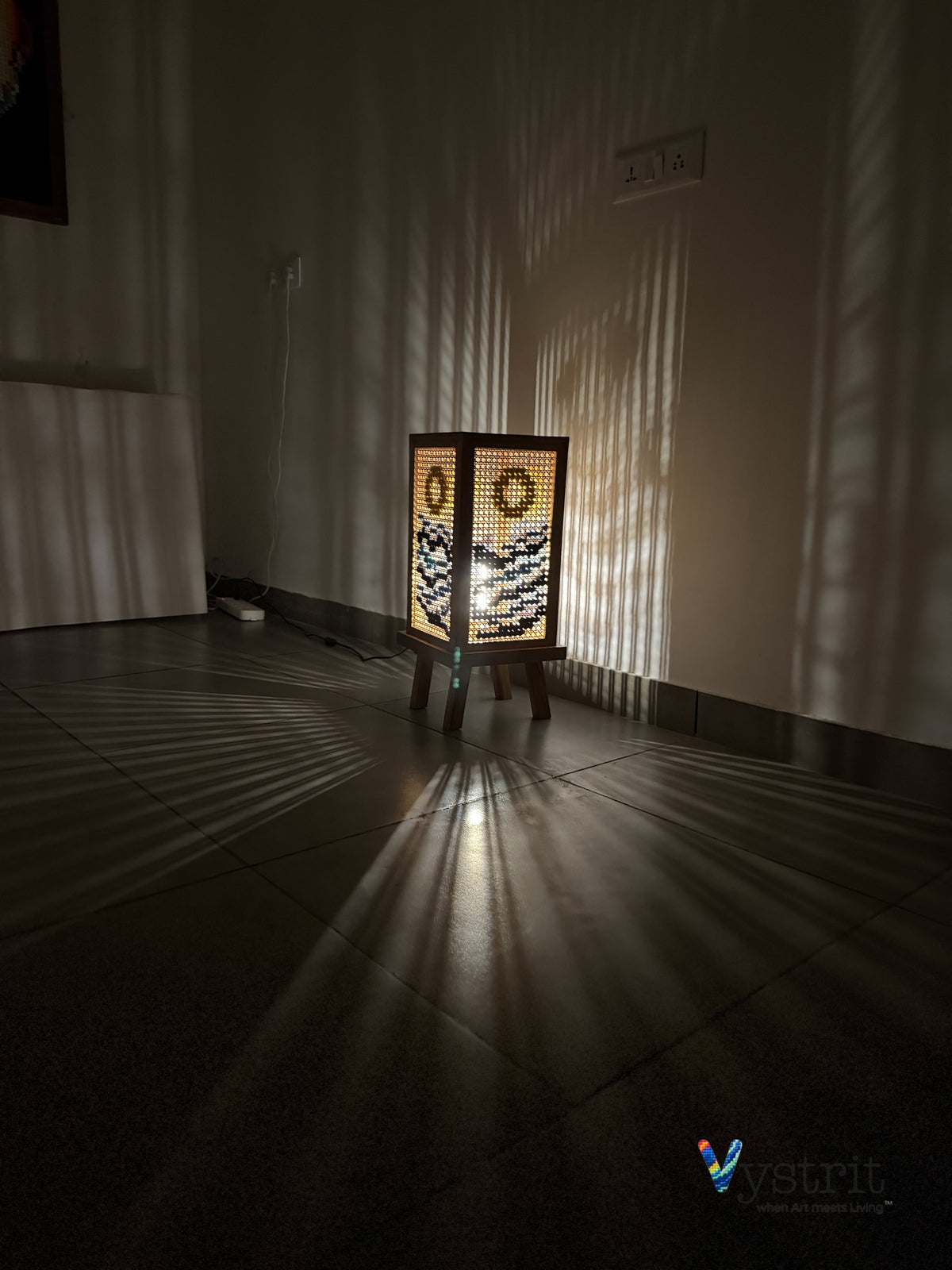 The Equinox Lamp (Teakwood Floor/Table Lamp with Art)