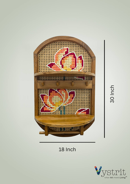 Lotus Drift Handcrafted Floating Shelf with Art- 30 inch x 18 inch