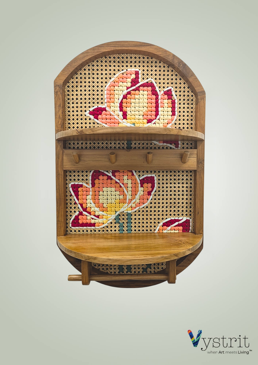 Lotus Drift Handcrafted Floating Shelf with Art- 30 inch x 18 inch