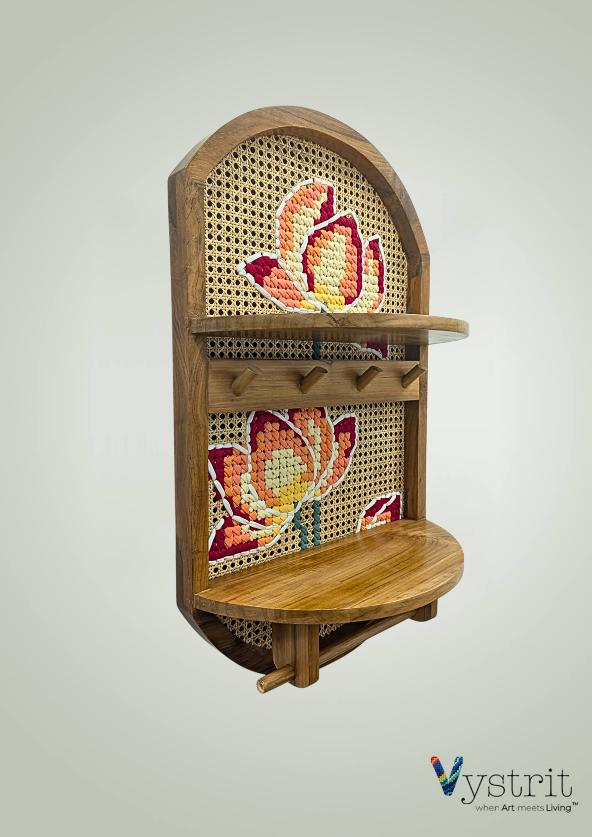 Lotus Drift Handcrafted Floating Shelf with Art- 30 inch x 18 inch