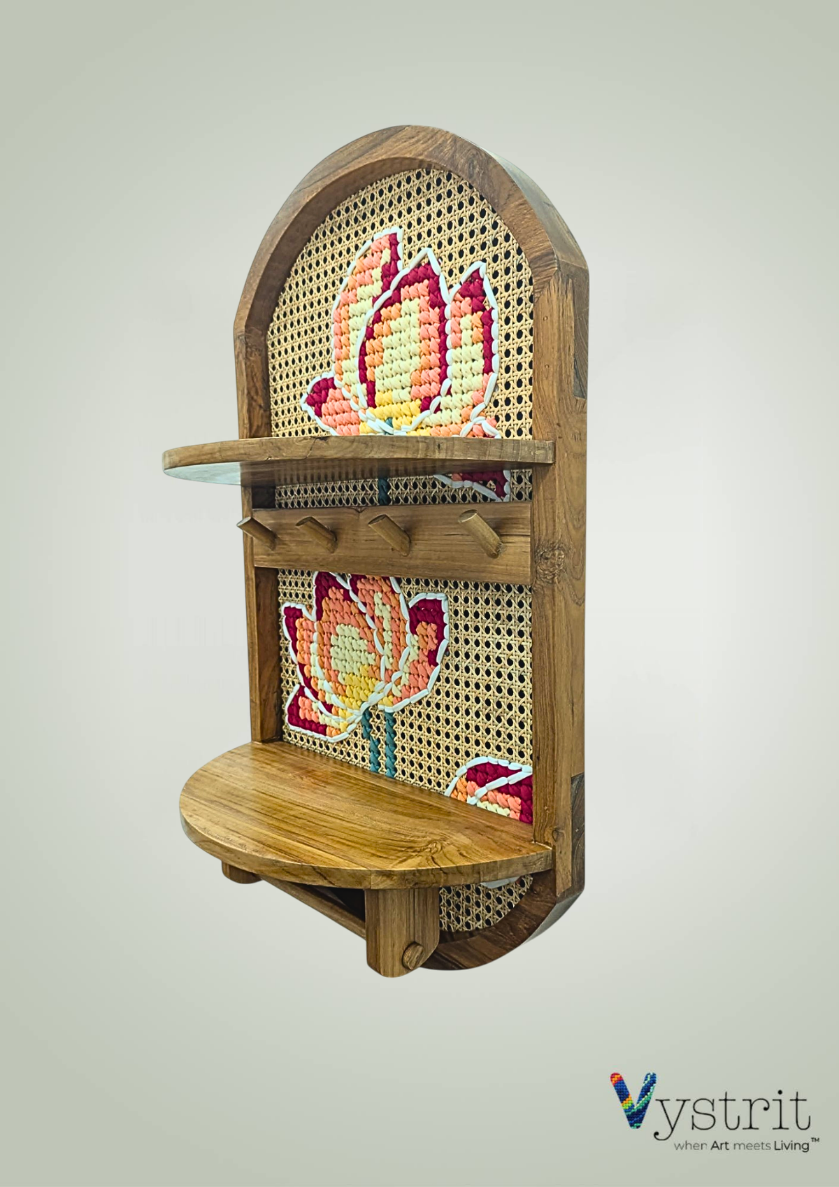 Lotus Drift Handcrafted Floating Shelf with Art- 30 inch x 18 inch