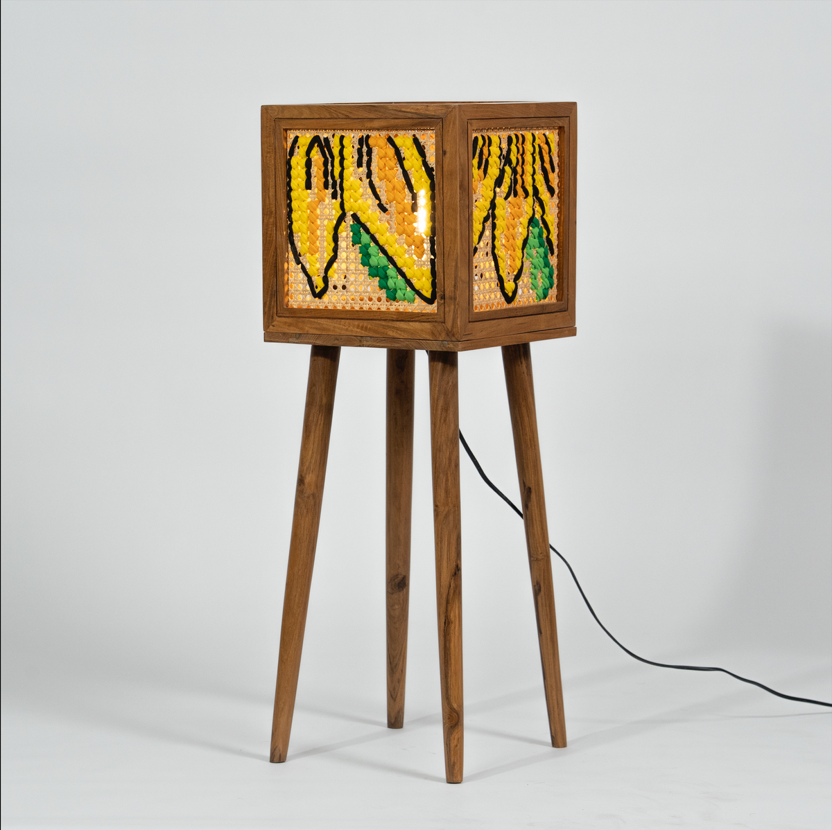 Solara Lamp (Teakwood Floor Lamp with Sunflower Art)