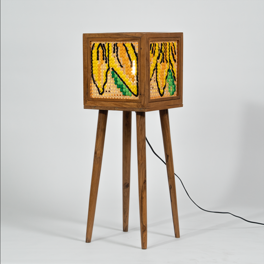 Solara Lamp (Teakwood Floor Lamp with Sunflower Art)