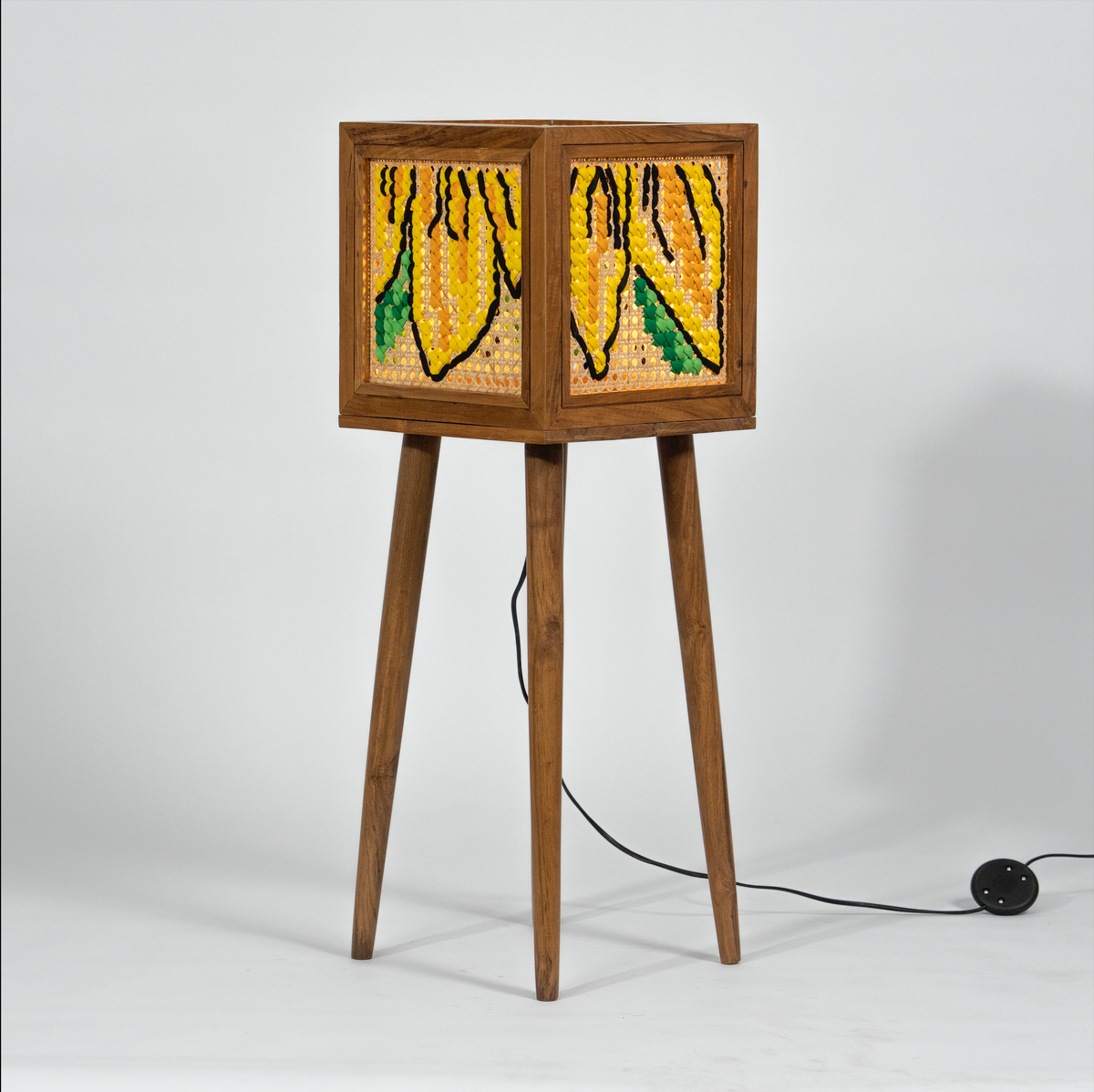 Solara Lamp (Teakwood Floor Lamp with Sunflower Art)