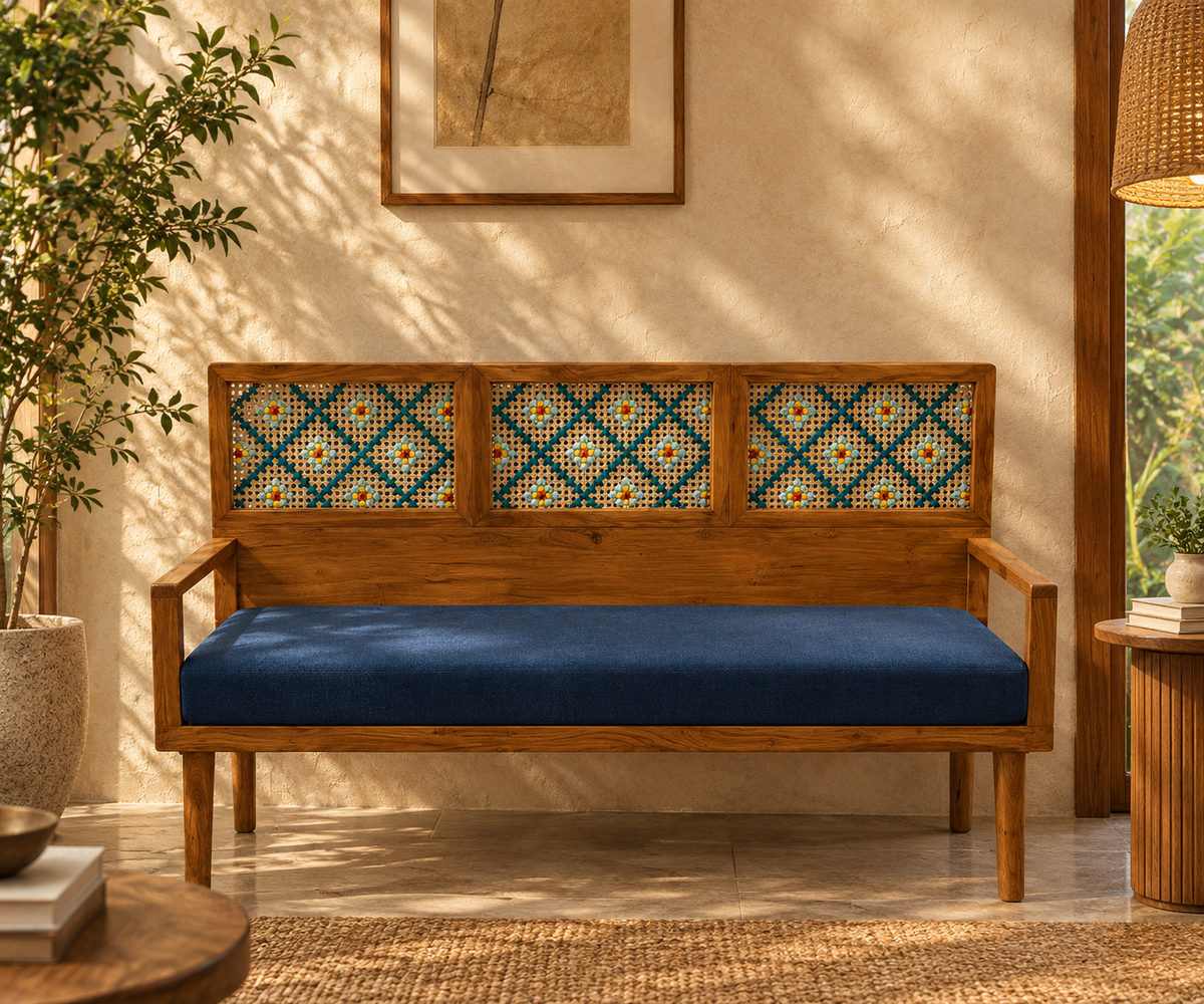 Wooden Sofa with Art