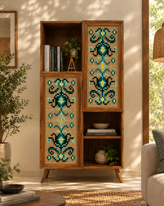 Wooden Book Cabinet with Art