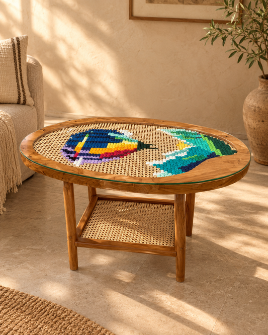 Oval Coffee Table with Art 18 inches