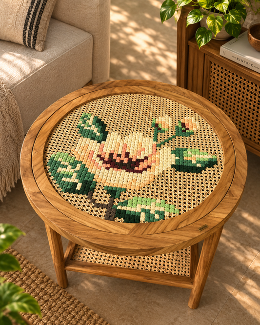 Round Coffee Table with Replacable Art - Cherry Blossom (32 inch diameter)