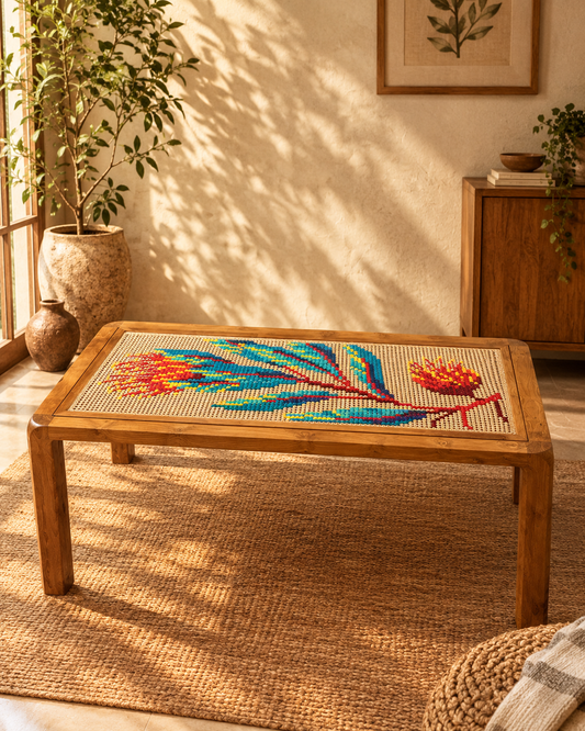 6 seater Dining Table with Changeable Art - 6ft x 3ft - Scarlet Bottle Brush Flower