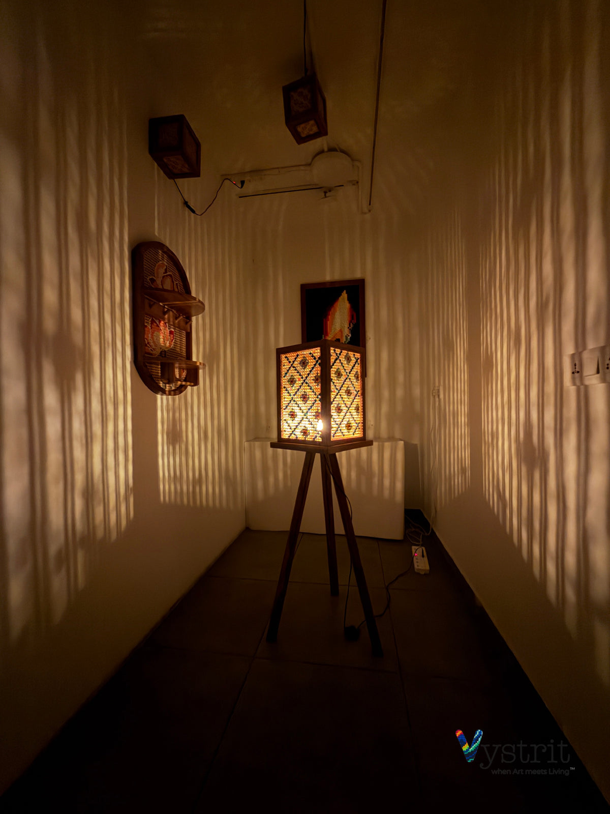 Celeste Prism Lamp (Tripod Teakwood Floor Lamp with Art)