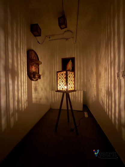 Celeste Prism Lamp (Tripod Teakwood Floor Lamp with Art)