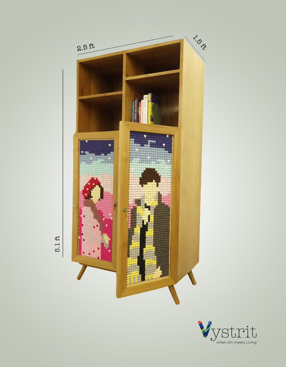 Wooden Book Cabinet with Art