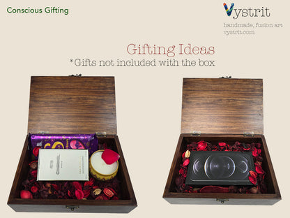 Multipurpose Solid Wood Gift Box with Art - Colorful Sparrow