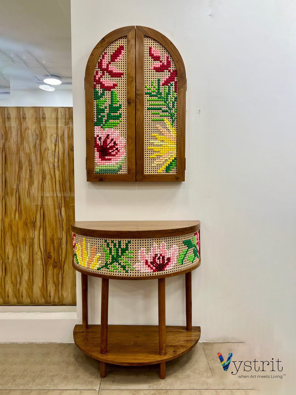 Console Table, Mirror with Doors, Combination - Bright Floral