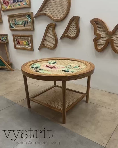 Round Coffee Table with Replacable Art - Cherry Blossom (32 inch diameter)